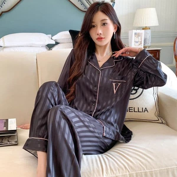 Womens Ice Silk Pajama Set Long Sleeve Pants Lightweight Sleepwear for Spring And Autumn Comfortable Homewear Pj 260527