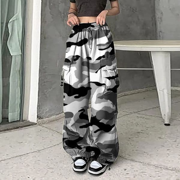 Womens Baggy Camo Print Cargo Pants Casual Drawstring Loose Wide Leg Trousers Fashion Streetwear Hip Hop Joggers Sweatpants 260525