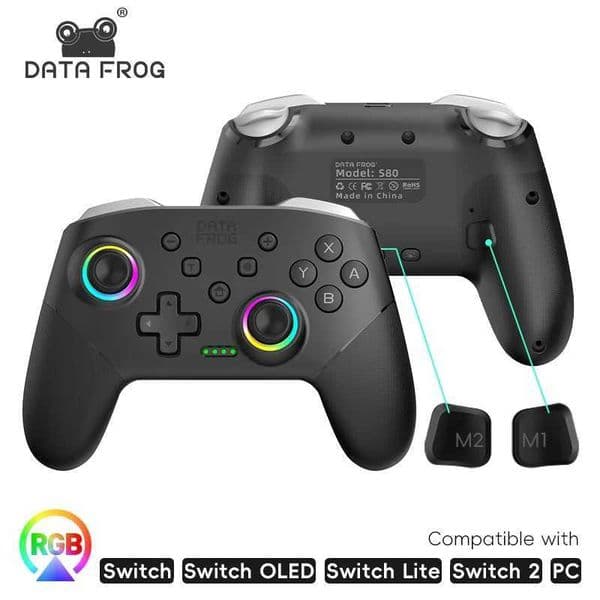DATA FROG S80 Wireless Pro Controller for Switch OLED Switch Lite Switch 2 PC with Gyro Sensor Dual Vibration Ergonomic Gamepad Z260526