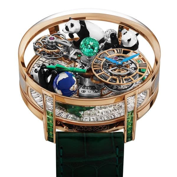 Custom-made high-quality Panda-Themed Tourbillon men's mechanical watch, featuring a 360-degree glass crystal, stainless steel case, and genuine leather strap.