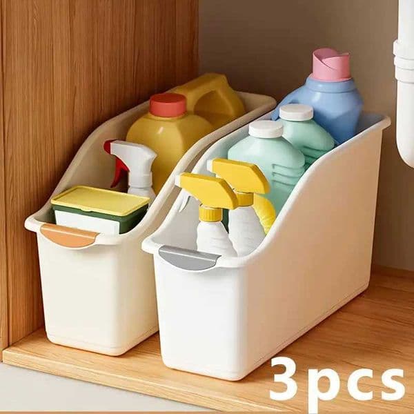 3pcs Heavy-Duty Plastic Multifunctional Storage Boxes with Curved Design Space-Saving Curve Edges - or Colored Organizers SuitJ260527