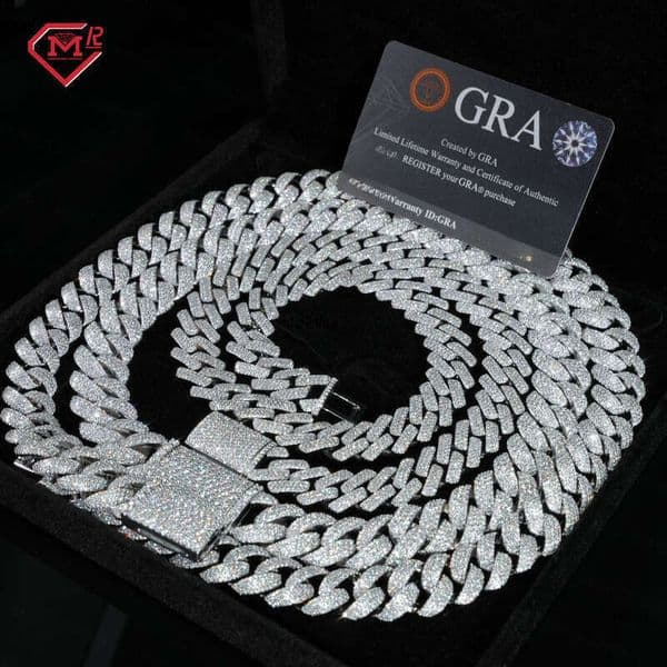 14mm 18mm HipHop Men's Necklace Sier VVS Moissanite Cuban Chain