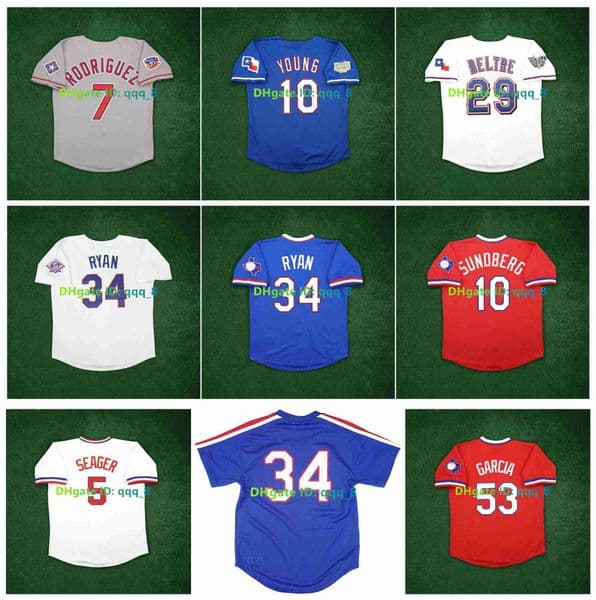 Nolan Ryan Adolis Garcia Ivan Rodriguez 2011 2010 World Series Throwback Baseball Jersey Adrian Beltre Corey Seager Jim Sundberg Michael Young Hamilton S