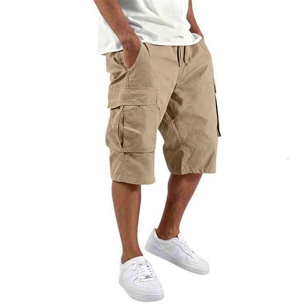 2026 Summer men loose straight Casual multi-pocket pure color fashion Men Shorts drawstring daily cargo short pants W260527