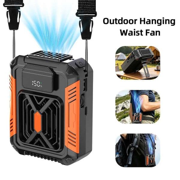 Portable Belt Clip Hanging Fan with Power Bank Flashlight Wearable Fan Hanging Neck Fanfor Outdoor Camping Hiking Daily WorkR260527