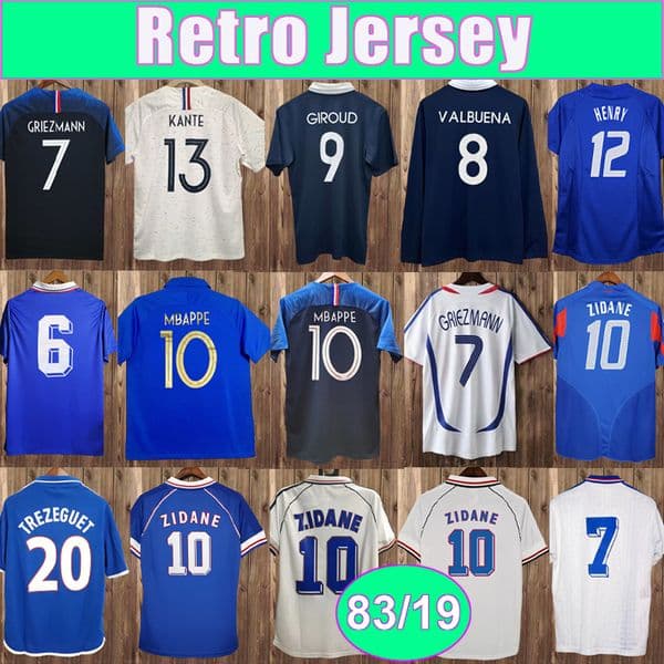 1983 20 19 ZIDANE HENRY Mens RETRO Soccer Jerseys Long Sleeve DJORKAEFF VIEIRA GRIEZMANN vintage Home Away vintage Football Shirt Uniforms