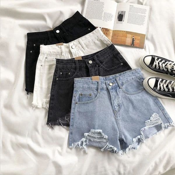 Korean Denim Shorts Women Summer Fashion Casual High Waist Ripped Jeans Pocket Tassel Pants Streetwear Blue Trousers 260527
