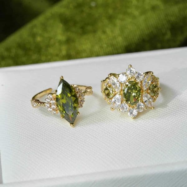 Vintage palace style olive green gemstone rings for women silver 925 elegant light luxury and exquisite ring wedding jewelry L260527