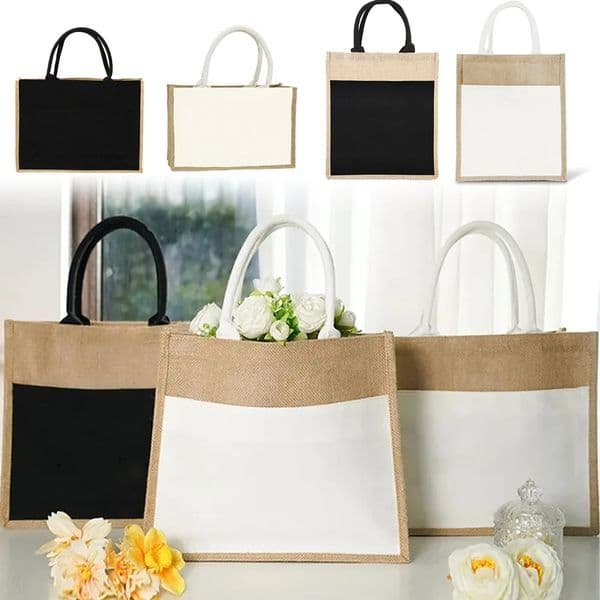 Jute Tote Bag Shopping Bag Vintage Handbags Portable Summer Beach Bags Reusable Handle Shopping Grocery Bags Multiple Styles 260527