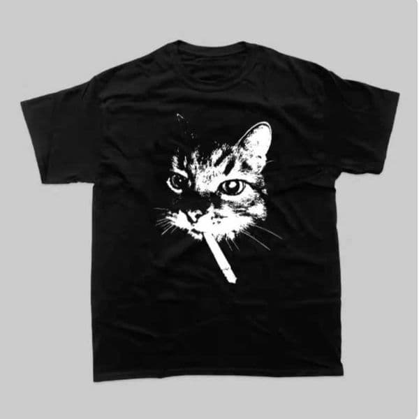 New High-quty American Strt Smoking Cat Retro Trendy Personzed Printed T-shirt Mens Windshield Loose Short Slves D260527