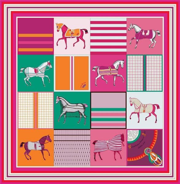 90cm Classic Checkered Horse Brand Square Scarf Women Twill Silk Scarf Shawl Hijab Luxury Bandana Foulard Neckerchief Head Scarf C2605271