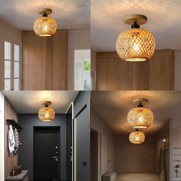 Chinese LED Ceiling Light Bamboo Woven Retro Style Wooden Ceiling Lamp Restaurant Corridor Bedroom Deco Indoor Ceiling Lights W260527
