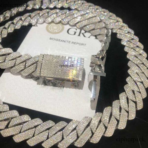 sterling Sier pendant fashion Necklace Men's Miami Cuban Chain Moissanite Hip Hop Jewelry necklaces for women 20mm