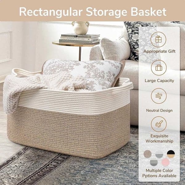 Laundry Basket Woven Storage Baskets for Organizing Cube Cotton rope baskets for shelves Magazine Newspaper BasketsJ260527