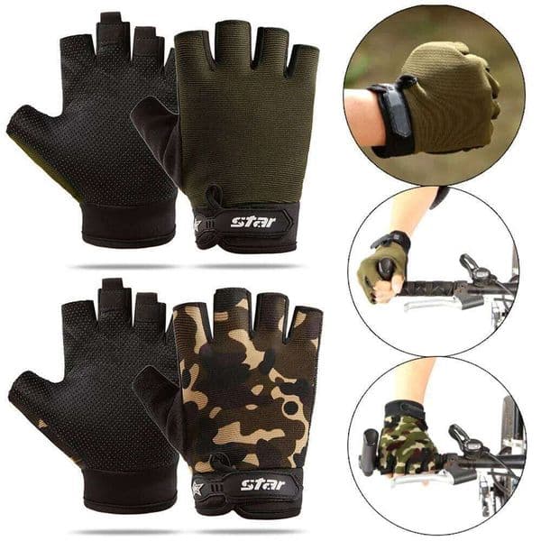 1Pair Men Women Camouflage Anti-Slip Breathable Fingerless Outdoor Sports Half Finger Cycling Hiking Gloves S260526