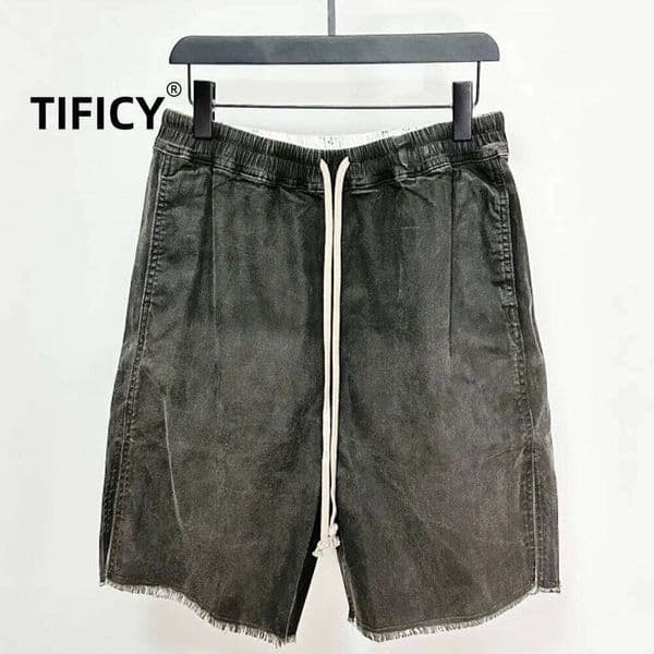 High Street Jean Men's RO S/S Summer Gray Heavy Wash Edge-Fringe Five-Pocket Loose-Fit Denim Shorts W260527