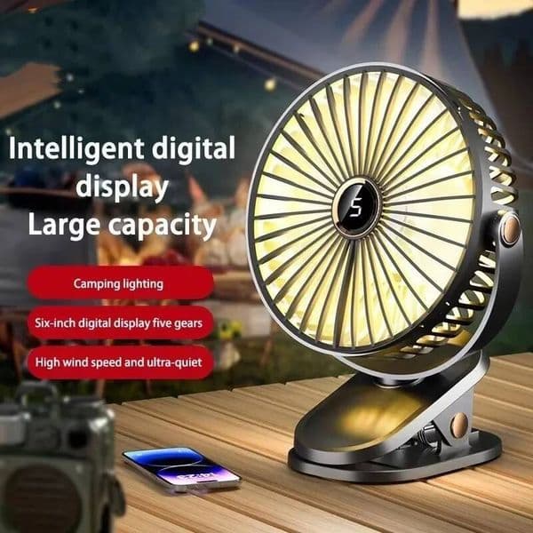 8000mAh Clip-on 5 Speed Quiet Rechargeable Desktop Portable Air Circulator Wireless Fan With LED Light For Camping ddmynov