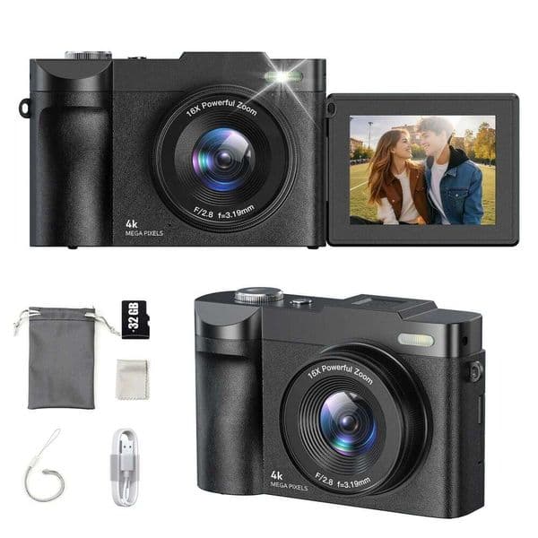 Digital Photography Camera 2.8" 180 Flip Screen 16X Shoot Camara with 32GB Micro SD Card for Beginner Gifts J260527