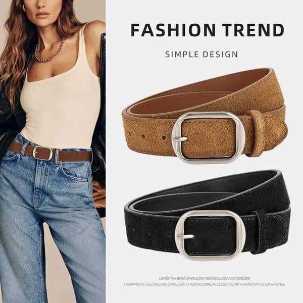 Matte genuine leather suede belt for women versatile high-end jeans with American retro belt for women L260527