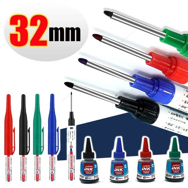 32mm Waterproof Long Nib Carpenter Pen Head Deep Hole Marker Pens Black/Blue/Red Ink for Woodworking Hand Tools Wholesale 260526