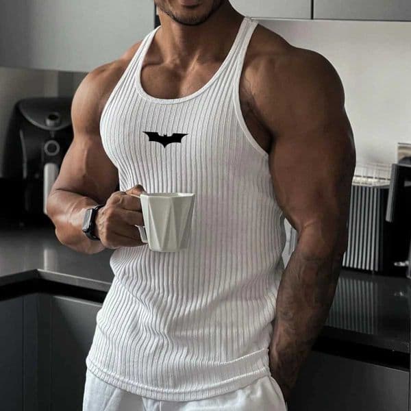 2026 Summer Men Bat Vest Plus Size Stripe Gym Tank Top Men Fitness Male Exercise Sports Vest Undershirt Bodybuilding Clothing L260527