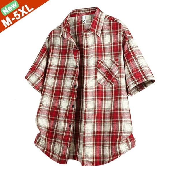 Fast Ship Summer Shirts Men Casual Male Plaid Short Sleeves Clothing Youth Boy Japan Korea Coats Plus Size 5XL 260527