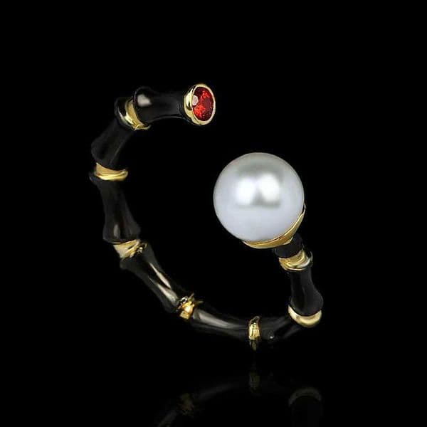 925 Silver Ring for Women Creative Black Gold Ring Geometric Line Ring Pearl Irregular Opening Adjustable Jewelry Party Jewelry L260527