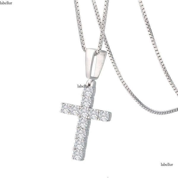 Mossanite Charm Catholic Jewelry Gift for Women and Men Gold-Plated Sterling Sier Chain VVS Moissanite Cross Pendant Necklace
