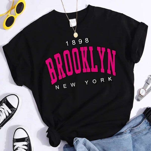 2026 Summer Women T Shirt 1898 Brooklyn New York Print Short Sleeve T-Shirts Warm Casual Streetwear Hip Hop Y2k Clothes Tops