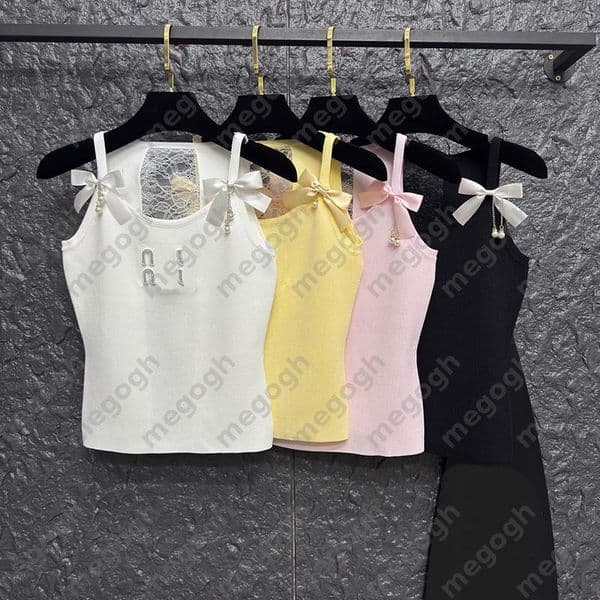 Designer Clothes Women Knit Cami Summer Tank Top With Bow & Rhinestone Details Lace Back Slim Fit Sleeveless Top For Lady Sleevless Shirt Outwear PYD2605274