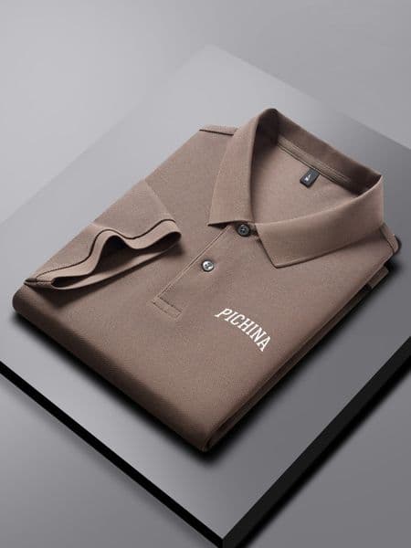 PICHINA Men's Embroidered Cotton Polo Shirt Summer New Business Casual Solid Lapel T-Shirt