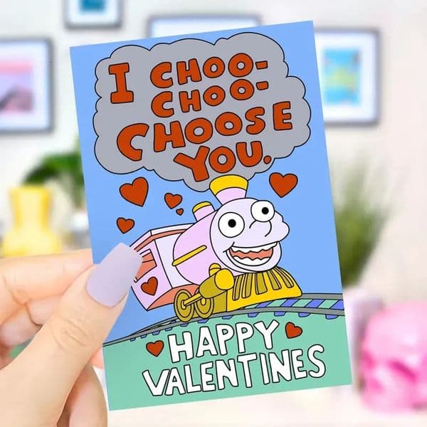 1PC Cute Valentine Day Card For Him Her Funny Anniversary Card For Boyfriend Girlfriend I Choo Choose You Greeting Card 260527