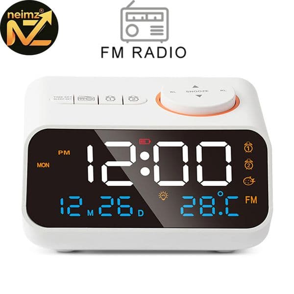 Mordern FM Radio LED Alarm Clock for Bedside Wake Up Digital Table Calendar with Temperature Thermometer Humidity Hygrometer 260525