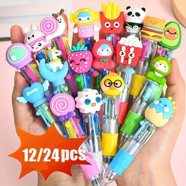12/24Pcs Kawaii 4 In 1 Multicolor Ballpoint Pen Set Cute Funny Stationery Party Favor Classroom Reward School Office Small Gifts