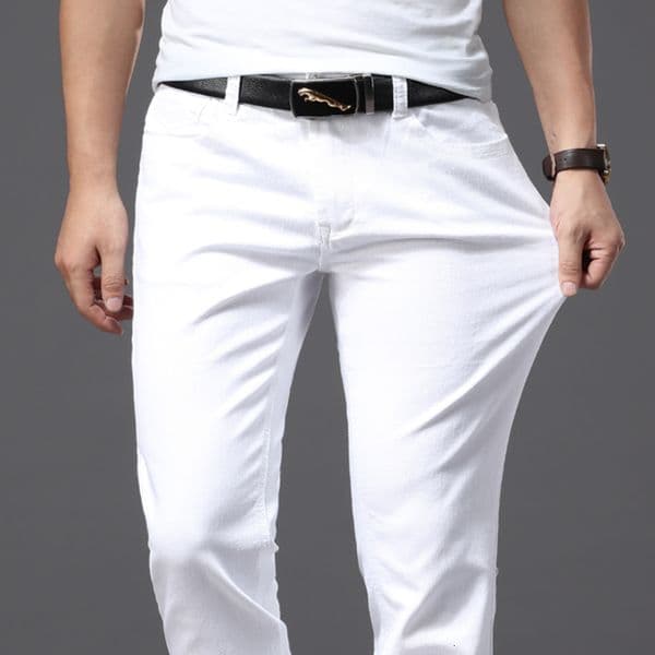 Men White Jeans Fashion Casual Classic Style Slim Fit Soft Trousers Male Advanced Stretch Pants w260521