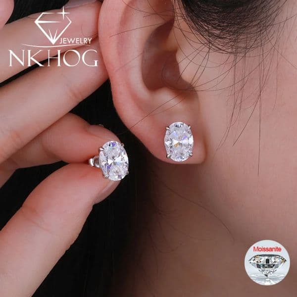 NKHOG 1-4CT Oval Stud Earrings S925 Silver Sparkling Diamond Ear Studs For Women Men Wedding 18K Plated Jewelry GRA 260526
