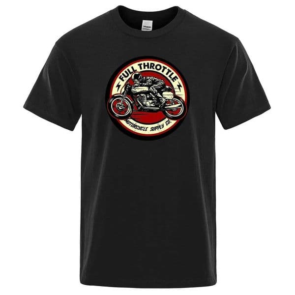 Full Throttle Cafe Racer Rockabilly Biker Printed T-Shirt Men Fashion Short Slve Loose Cotton Tshirt Summer Loose Ts 62460 D260527