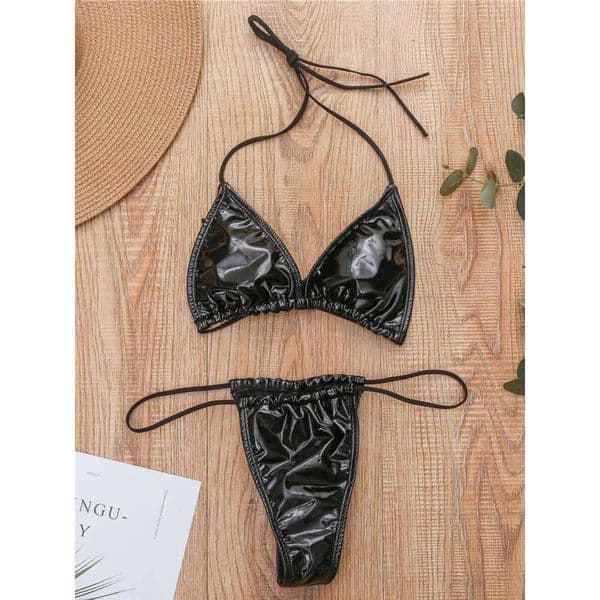 Shiny PU Mini Micro 2025 Women Swimsuit Female Brazilian Swimwear Two Pieces Bikini Set High Cut Bathing Suit Swim Lady 26Y0527