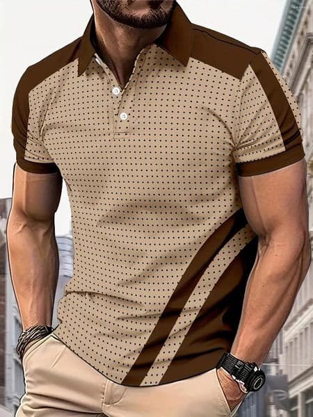 Men's Polos 2026 Summer Style Short-Sleeved Polo Shirt With 3D Polka Dot Print - Street Casual Fashionable And Comfortable