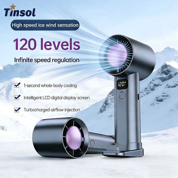 TINSOL Portable mini handheld fan with LED display air cooling fan 120-speed settings USB rechargeable battery outdoor fanR260527