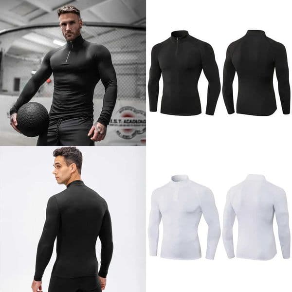 Mens Compression Sports Shirts Fitness Tight Long Sleeve Running Training Jogging Gym Sportswear Quick DryHalf Zipper Tops X260527