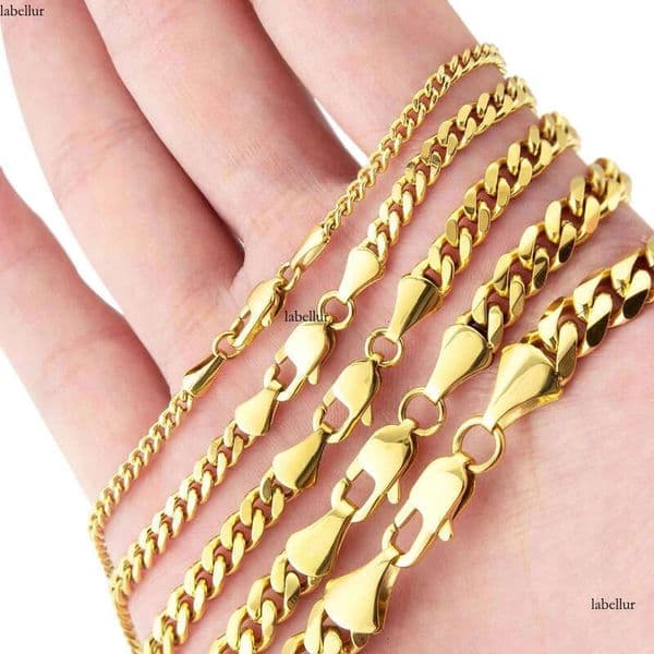 US Local Fast Delivery 14k Gold Plated Cuban Chain 3mm 5mm Women sterling silver Waterproof Jewelry Men Miami Necklace