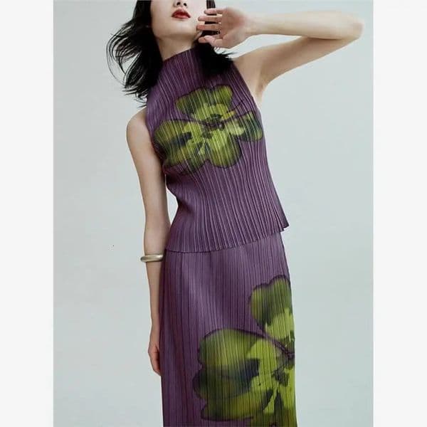 Printed Pleated Skirt Two-Piece Set For WomenS Summer n Patterned Camisole Vest Set 260522