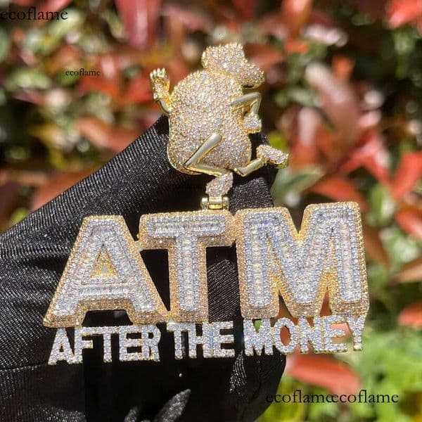 Hip Hop Running ATM Pendant Necklace 5A Zircon Gold Plating Women Mens Jewelry Gifi e4