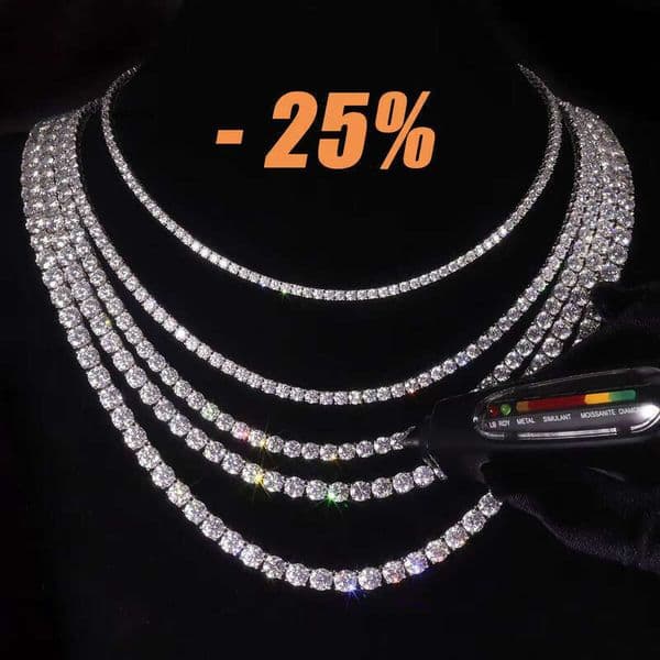 Iced Out D Color VVS Sterling Sier 2mm 3mm 4mm 5mm 6.5mm Silicone Stone Necklace Men Women Tennis Chain