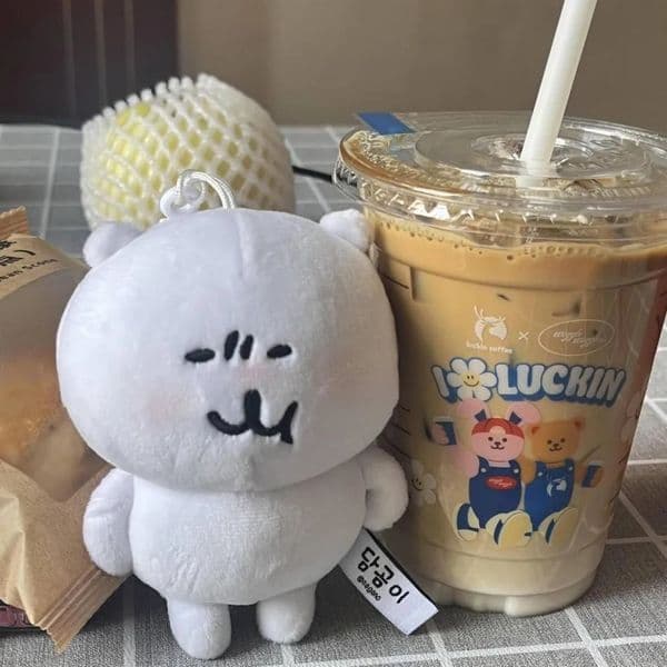 Kawaii White Bear Plush Toy Joke Bear Basic Angry Ramen Tea Soft Stuffed Animal Backpack Charm Decoration Gifts 260526