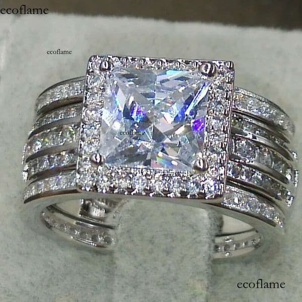 Victoria Wieck 3PCS Jewelry Princess Cut 10KT White Gold Filled Party Topaz Dia Women Wedding Band Finger Ring Gift