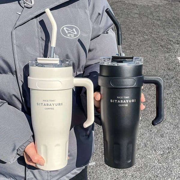 Large Capacity Water 38.55oz Car Insulation Simple Office Straw Cup, Stainless Steel Ice Tumbler 26L0527