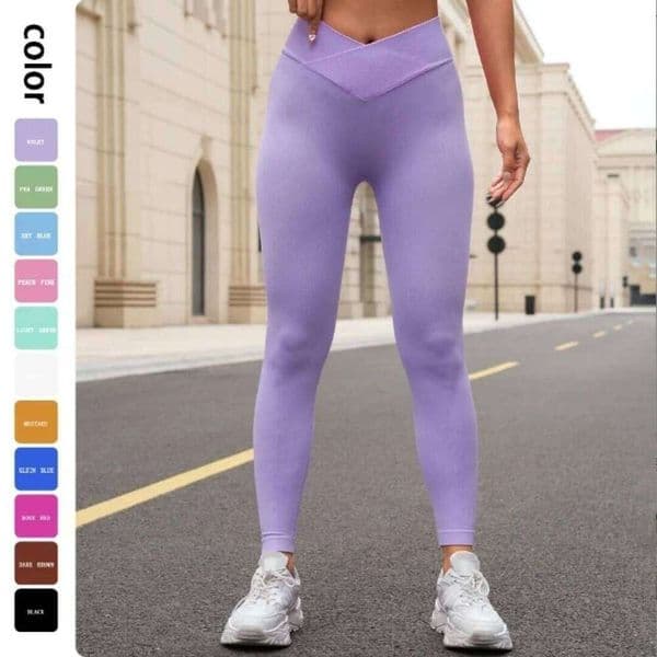 Seamless Knitted Solid Color Cross High Waist Peach Hip Pants, Fitness Breathable Yoga Nine Leg Pants 26L0527