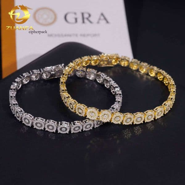Unique Design Quality Iced Sier Cut 7mm Gold Plated VVS Silicon Stone Bracelet